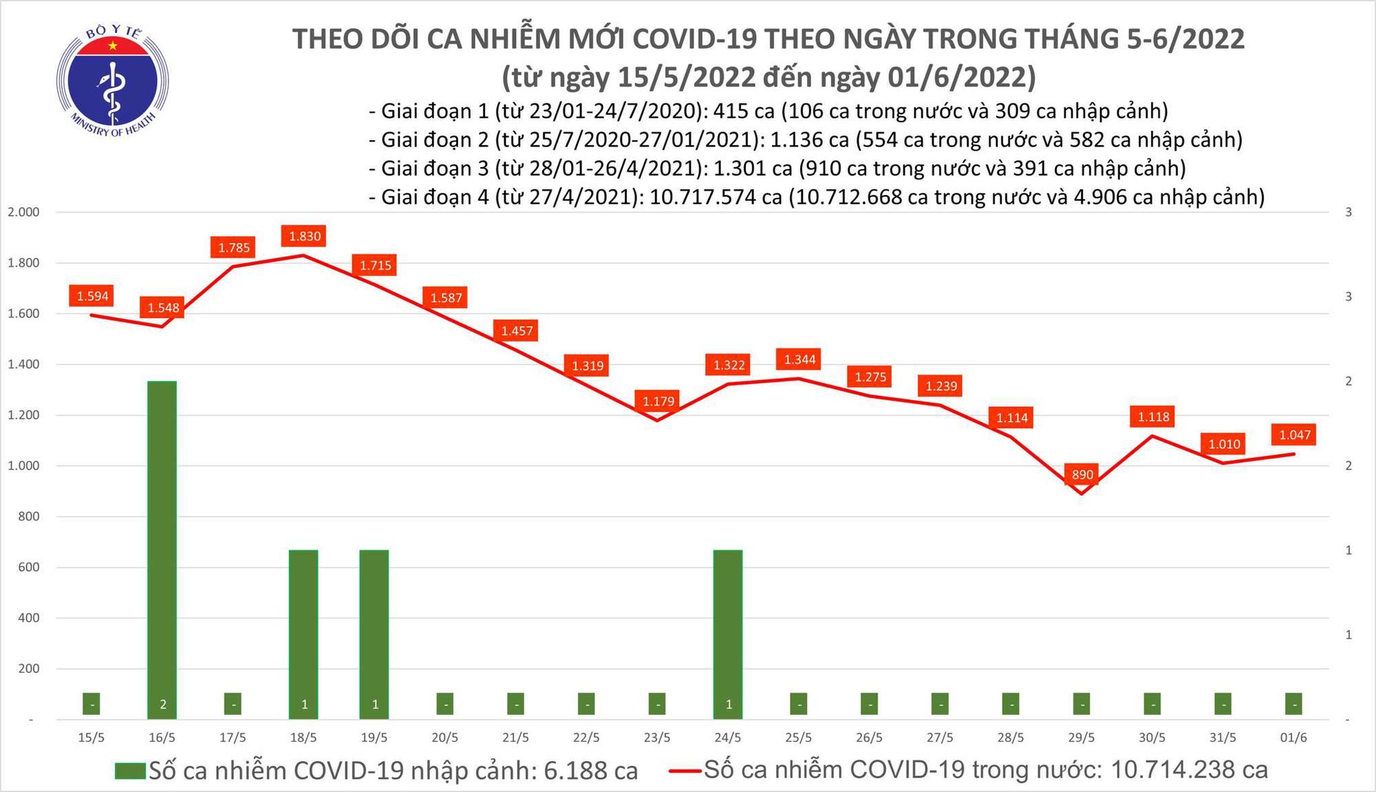 Ngày 1/6: Có 1.047 ca COVID-19 mới, số khỏi gấp 9 lần; cả nước còn 60 ca nặng - Ảnh 1.