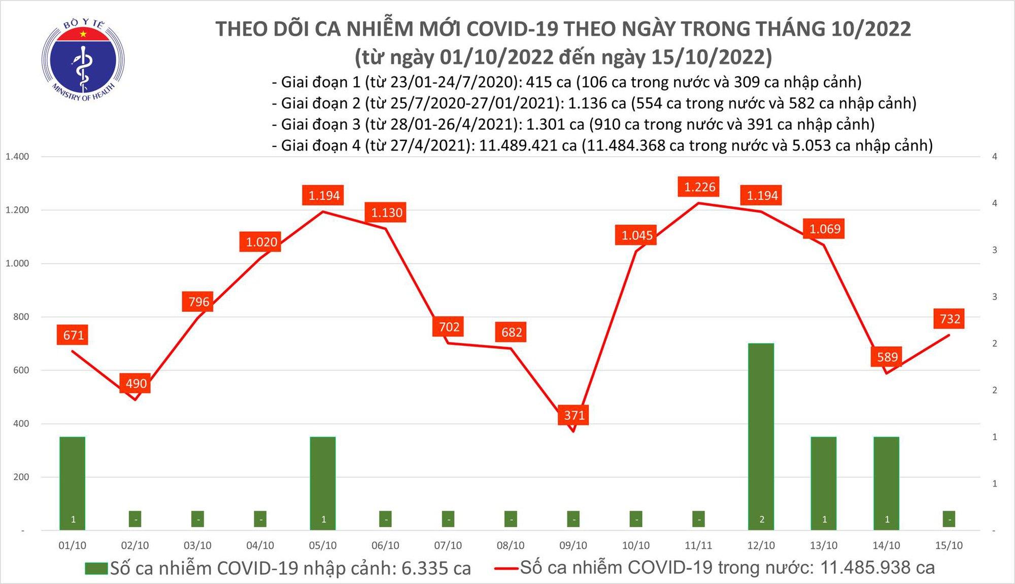 Ngày 15/10: Ca COVID-19 tăng lên 732, không có bệnh nhân tử vong - Ảnh 1.